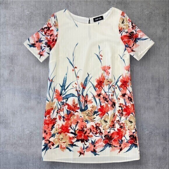 Fabrik Dress Womens Medium Floral Print Round Neck Knee Length Bohemian Coastal - Picture 1 of 14